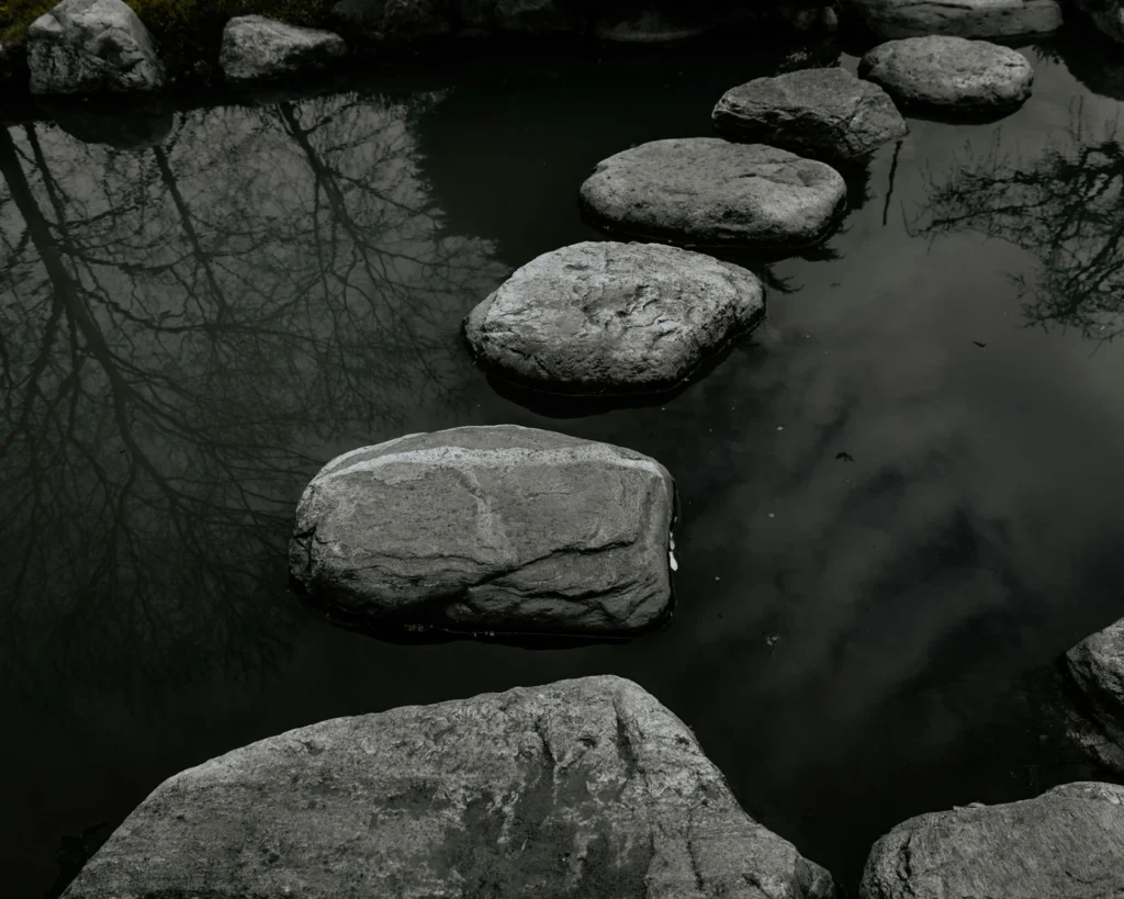Stepping stones across dark water